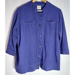 BEDFORD FAIR Cotton Jacket Blue Solid Knit Women Size XL